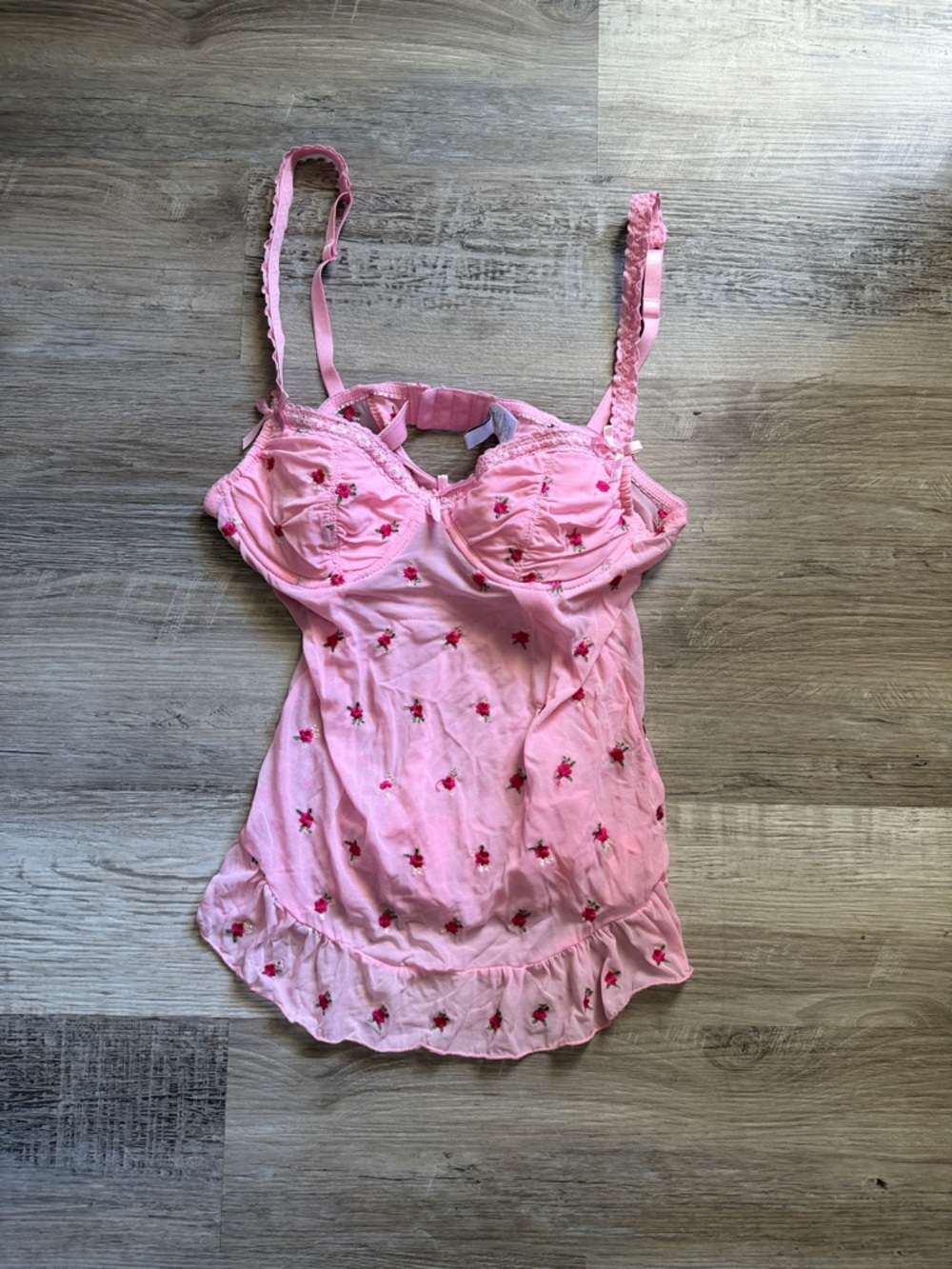 Rampage Y2K Babydoll Pink Sheer Lingerie Top